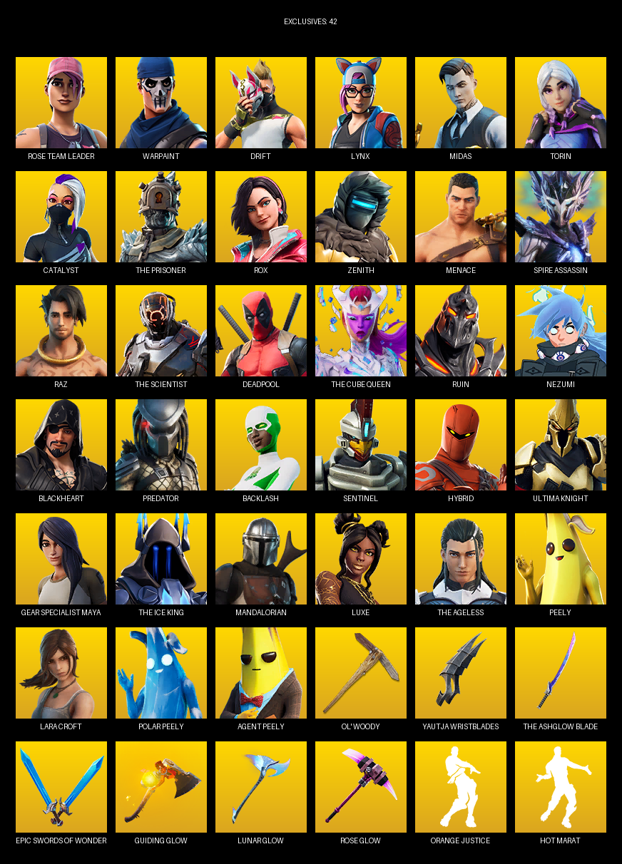 Fortnite Account ( PC ) (Gear Specialist Maya, Lara Croft, Rose Team Leader, Warpaint, Drift, Lynx, Midas, Torin, Catalyst, The Prisoner, Rox, Zenith, Menace, Spire Assassin, Raz, Deadpool, Ruin, Nezumi) (124 Skins)