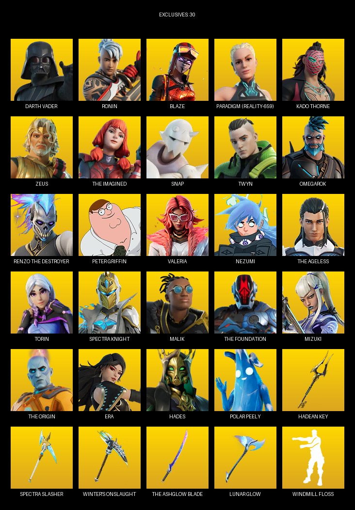 Fortnite Account ( PLAYSTATION / PC ) (Darth Vader, Ronin, Blaze, Paradigm (Reality-659), Kado Thorne, Zeus, The Imagined, Snap, Twyn, Omegarok, Peter Griffin, Valeria, Nezumi, Torin, Spectra Knight, Malik, Mizuki) (118 Skins)
