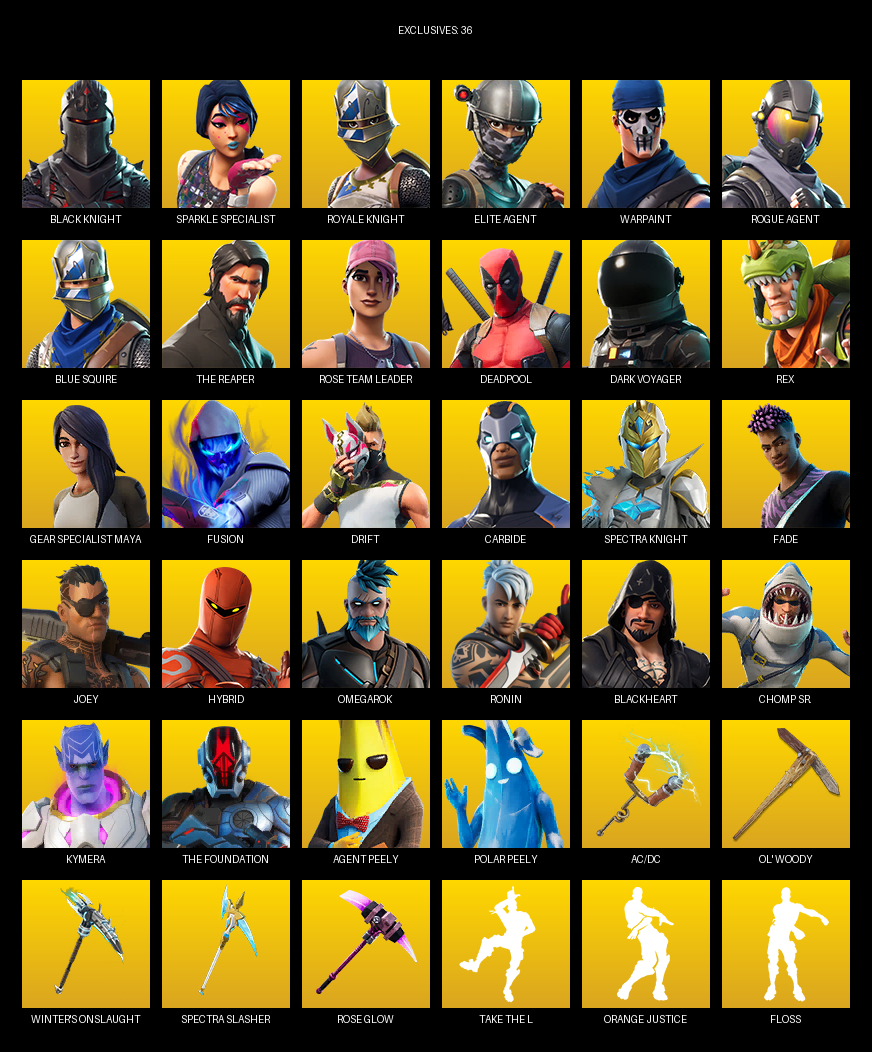 Fortnite Account ( PLAYSTATION / PC ) (Black Knight, Sparkle Specialist, Elite Agent, Blue Squire, The Reaper, Warpaint, Rose Team Leader, Deadpool, Dark Voyager, Rex, Fusion, Drift, Carbide, Fade, Joey, Hybrid) (90 Skins)