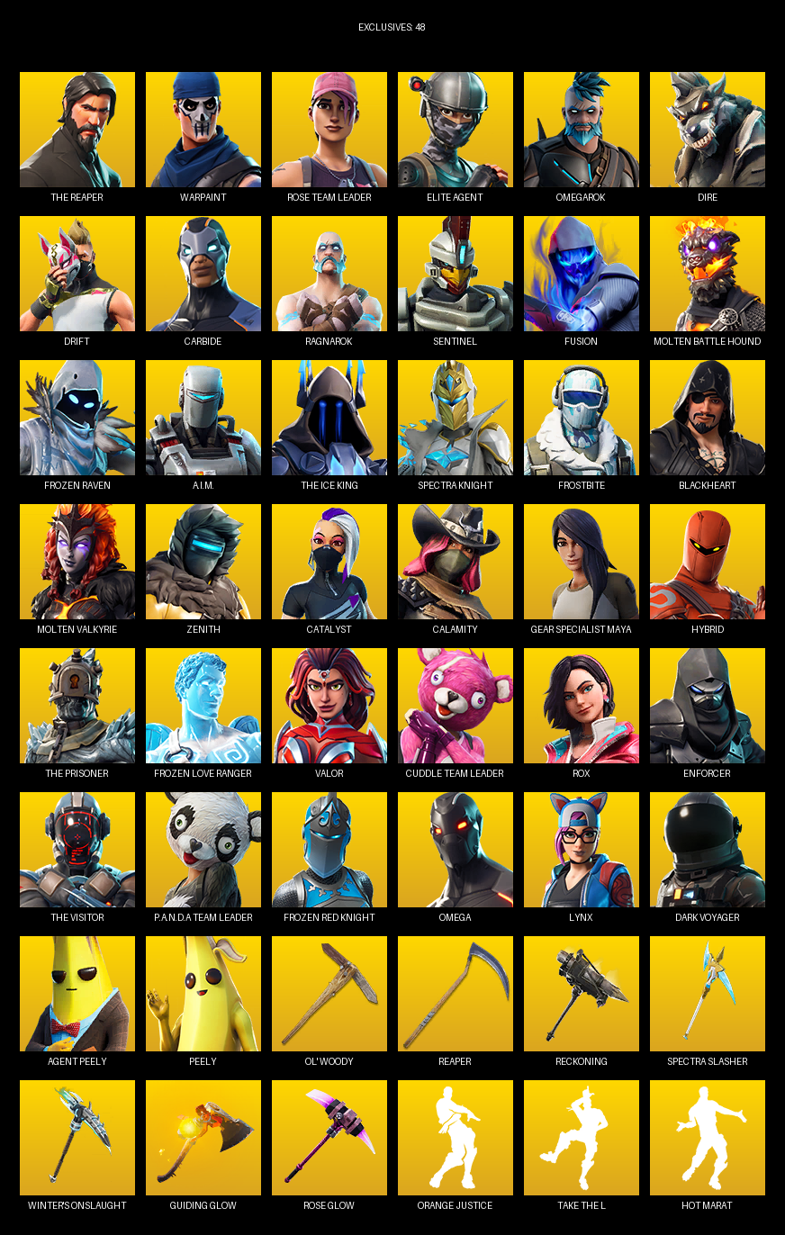 Fortnite Account ( PC / PLAYSTATION ) (The Reaper, Elite Agent, Gear Specialist Maya, Omega, Warpaint, Rose Team Leader, Omegarok, Dire, Drift, Carbide, Ragnarok, Sentinel, Fusion, Molten Battle Hound, Frozen Raven, A.I.M., Spectra Knight, Frostbite, Blackheart) (111 Skins)