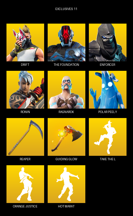 Fortnite Account ( PC ) (Drift, The Foundation, Enforcer, Ronin, Ragnarok, Slayer Juice WRLD, Nyanja, Raven Team Syd, Renegade Rebel, Rust Lord, Sun Strider, Eleven, Santa Dogg, Jade, Moonwalker, Lt. John Llama, Mission Specialist, Cassidy Quinn) (56 Skins) Fortnite Account ( PC ) (Drift, The Foundation, Enforcer, Ronin, Ragnarok, Slayer Juice WRLD, Nyanja, Raven Team Syd, Renegade Rebel, Rust Lord, Sun Strider, Eleven, Santa Dogg, Jade, Moonwalker, Lt. John Llama, Mission Specialist, Cassidy Quinn) (56 Skins)