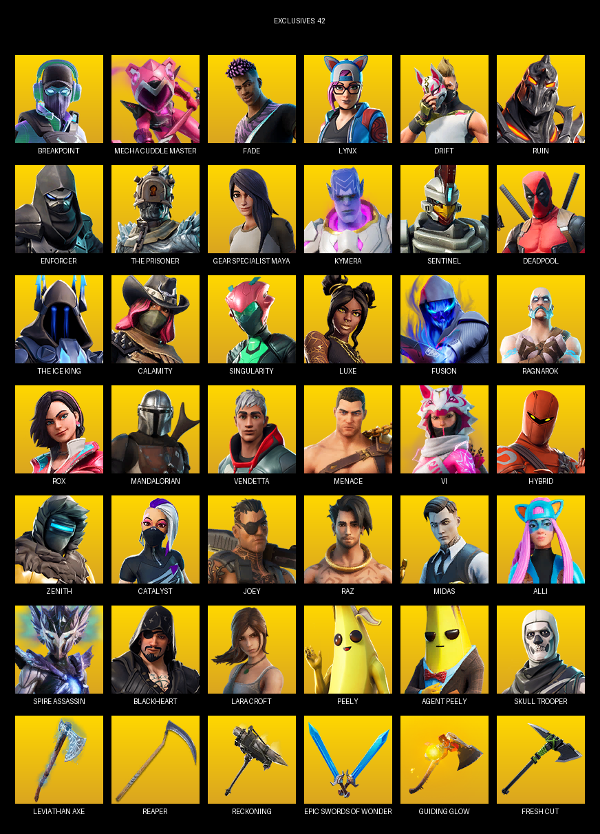 Fortnite Account ( PLAYSTATION / PC ) (Gear Specialist Maya, Lara Croft, Breakpoint, Mecha Cuddle Master, Fade, Lynx, Drift, Ruin, Enforcer, The Prisoner, Kymera, Sentinel, Deadpool, Calamity, Singularity, Luxe, Fusion, Ragnarok, Rox) (133 Skins)