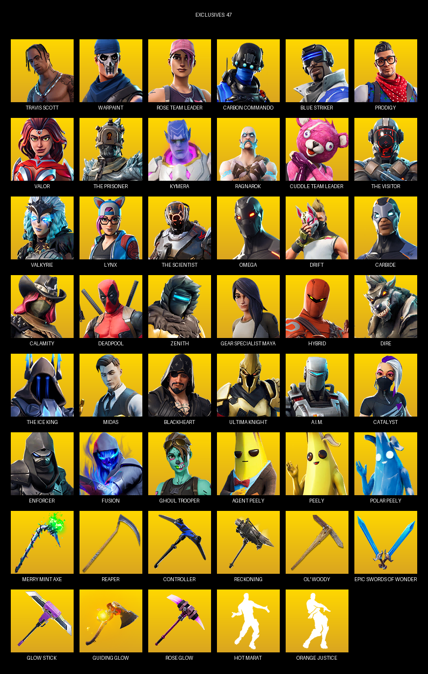 Fortnite Account ( PC ) (Travis Scott, Omega, Gear Specialist Maya, Warpaint, Rose Team Leader, Carbon Commando, Blue Striker, Prodigy, Valor, The Prisoner, Kymera, Ragnarok, Valkyrie, Lynx, Drift, Carbide, Calamity) (108 Skins)