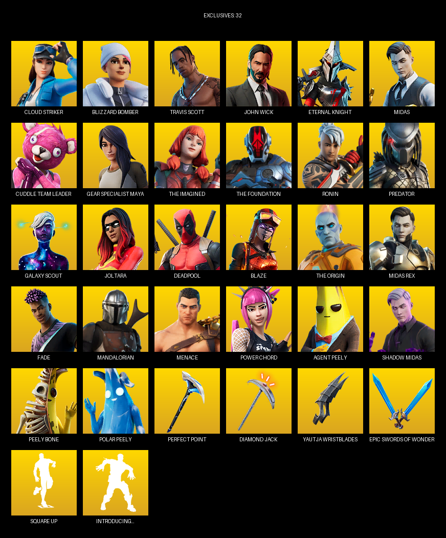 Fortnite Account ( PC ) (Travis Scott, Gear Specialist Maya, Cloud Striker, Blizzard Bomber, John Wick, Eternal Knight, Midas, Cuddle Team Leader, The Imagined, Ronin, Predator, Galaxy Scout, Joltara, Deadpool, Blaze, Fade, Mandalorian) (112 Skins)
