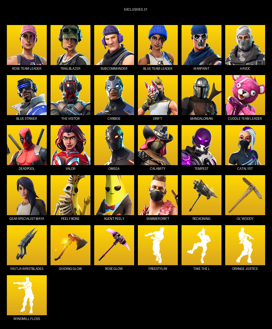 Fortnite Account ( PC ) (Omega, Gear Specialist Maya, Rose Team Leader, Trailblazer, Sub Commander, Warpaint, Havoc, Blue Striker, The Visitor, Carbide, Drift, Mandalorian, Deadpool, Valor, Calamity, Tempest, Catalyst, Huntress) (81 Skins)