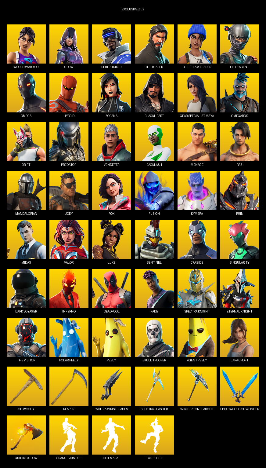 Fortnite Account ( PC ) (The Reaper, Elite Agent, Omega, Gear Specialist Maya, Lara Croft, World Warrior, Glow, Blue Striker, Hybrid, Sorana, Blackheart, Omegarok, Drift, Predator, Vendetta, Backlash, Menace, Raz, Mandalorian) (131 Skins)