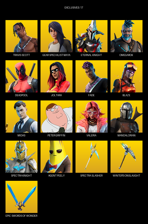 Fortnite Account ( PC ) (Travis Scott, Gear Specialist Maya, Eternal Knight, Omegarok, Deadpool, Joltara, Fade, Blaze, Midas, Peter Griffin, Valeria, Mandalorian, Nisha, Cloaked Shadow, Molten Omen, Groot, Vengeance Jones, Ocean, Jules) (72 Skins)