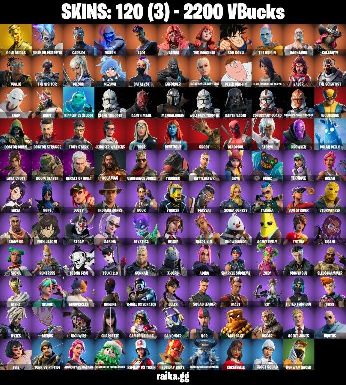 Fortnite Account ( PC / PLAYSTATION / XBOX ) (Gold Midas, Renzo the Destroyer, Carbide, Fusion, Valeria, The Imagined, Son Goku, The Origin, Ragnarok, Calamity) (120 Skins) Fortnite Account ( PC / PLAYSTATION / XBOX ) (Gold Midas, Renzo the Destroyer, Carbide, Fusion, Valeria, The Imagined, Son Goku, The Origin, Ragnarok, Calamity) (120 Skins)
