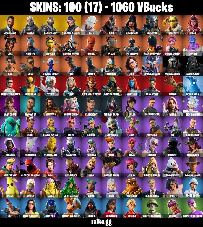 Fortnite Account ( PC / PLAYSTATION / XBOX ) (John Wick, Havoc, Rogue Agent, Sub Commander, Snap, Ruin, Blackheart, Predator, Raptor, Valor, Carbide, Velocity) (100 Skins) Fortnite Account ( PC / PLAYSTATION / XBOX ) (John Wick, Havoc, Rogue Agent, Sub Commander, Snap, Ruin, Blackheart, Predator, Raptor, Valor, Carbide, Velocity) (100 Skins)