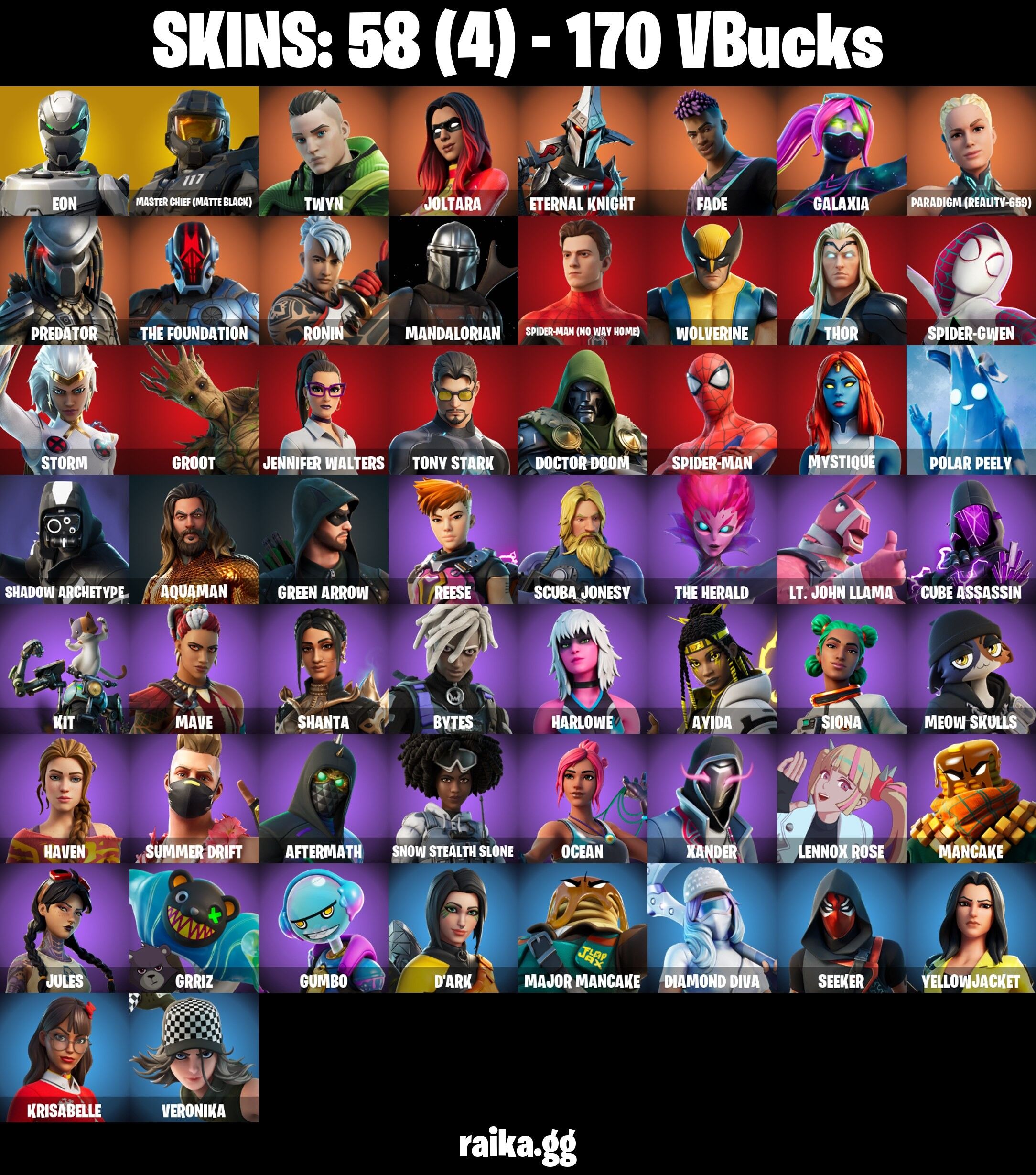 Fortnite Account ( PC / PLAYSTATION / XBOX ) (Eon, Master Chief (Matte Black), Twyn, Joltara, Eternal Knight, Fade, Galaxia, Paradigm (Reality-659)) (58 Skins)