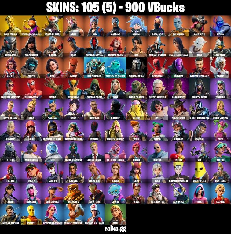 Fortnite Account ( PC / PLAYSTATION / XBOX ) (Gold Midas, Fishstick (World Cup), Major Lazer, Drift, Lynx, Carbide, Nezumi, Catalyst, The Origin, Calamity, Fusion) (105 Skins)
