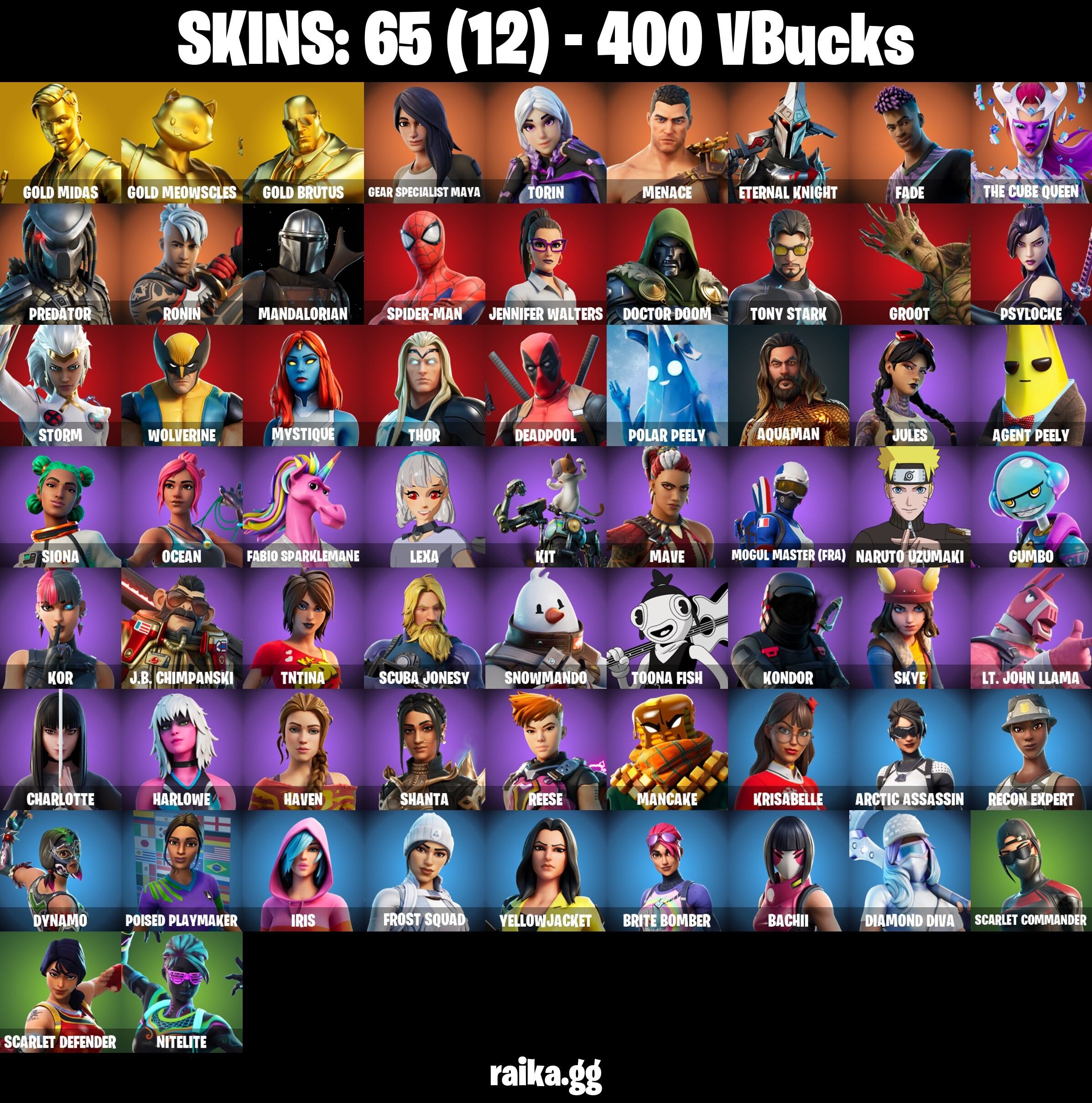 Fortnite Account ( PC / PLAYSTATION / XBOX ) (Gold Midas, Gold Meowscles, Gold Brutus, Gear Specialist Maya, Torin, Menace, Eternal Knight, Fade, The Cube Queen) (65 Skins) Fortnite Account ( PC / PLAYSTATION / XBOX ) (Gold Midas, Gold Meowscles, Gold Brutus, Gear Specialist Maya, Torin, Menace, Eternal Knight, Fade, The Cube Queen) (65 Skins)