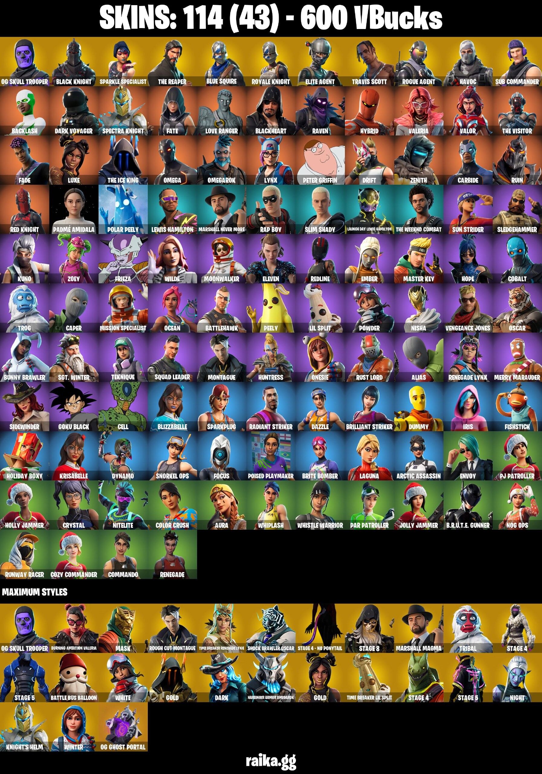 Fortnite Account ( PLAYSTATION / XBOX / PC / NINTENDO / MOBILE ) (OG Purple Skull Trooper, Black Knight, Travis Scott, The Reaper) (114 Skins) Fortnite Account ( PLAYSTATION / XBOX / PC / NINTENDO / MOBILE ) (OG Purple Skull Trooper, Black Knight, Travis Scott, The Reaper) (114 Skins)