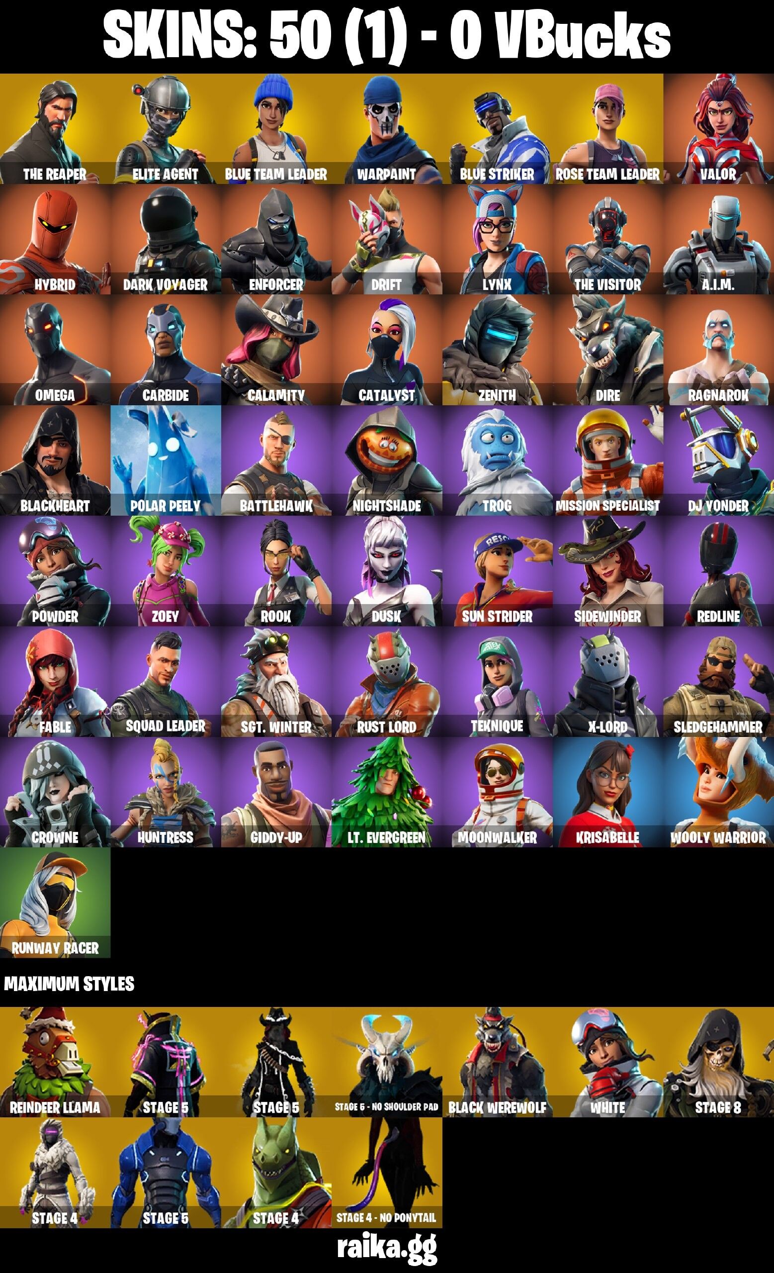 Fortnite Account ( PLAYSTATION / XBOX / PC / NINTENDO / MOBILE ) (The Reaper, Warpaint, Rose Team Leader) (50 Skins)