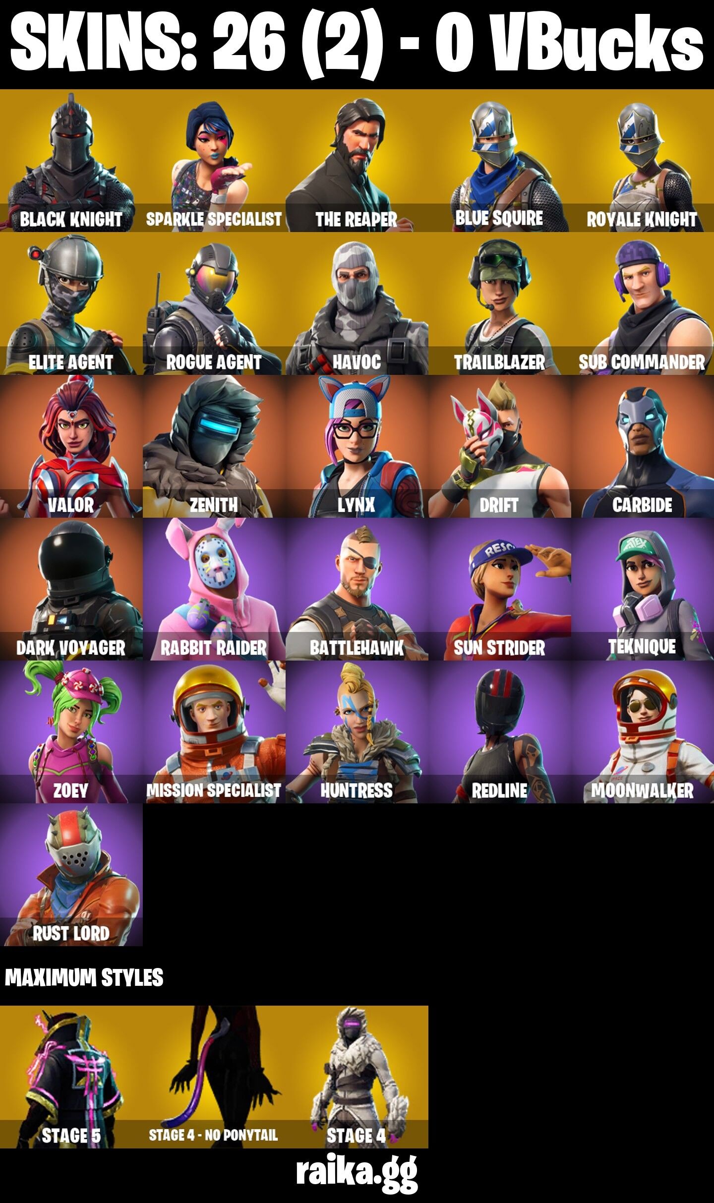 Fortnite Account ( PLAYSTATION / XBOX / PC / NINTENDO / MOBILE ) (Black Knight, Black Shield, Floss, Blue Knight, Royale Knight) (26 Skins)