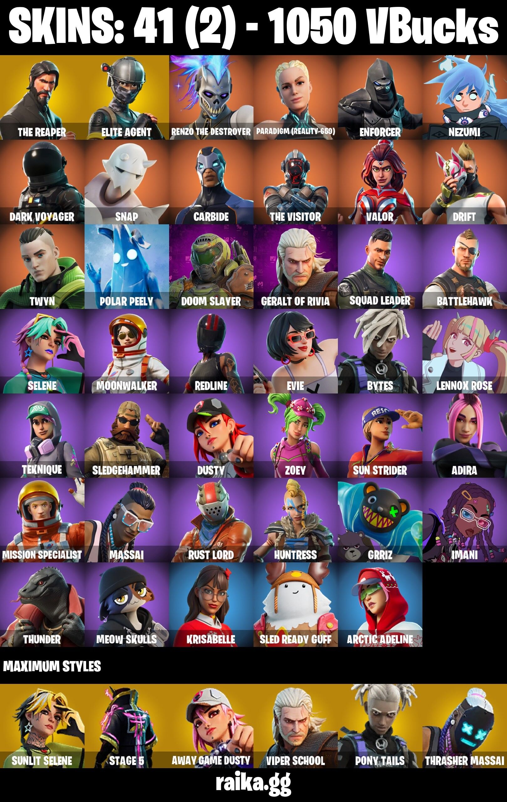 Fortnite Account ( PLAYSTATION / XBOX / PC / NINTENDO / MOBILE ) (The Reaper, Elite Agent, Rust Lord, Dark Voyager) (41 Skins)