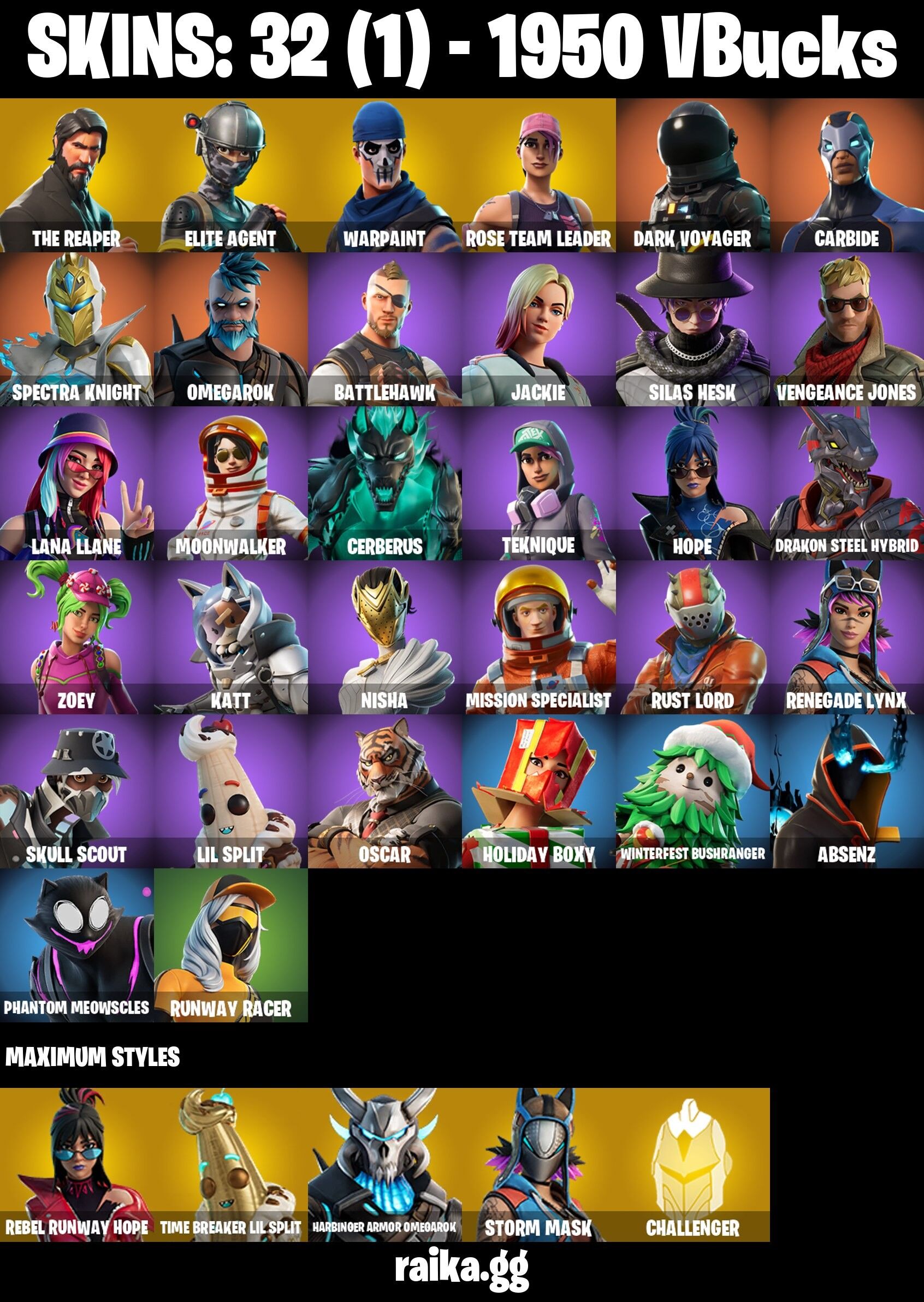 Fortnite Account ( PLAYSTATION / XBOX / PC / NINTENDO / MOBILE ) (The Reaper, OG STW, Warpaint, Rose Team Leader) (32 Skins)