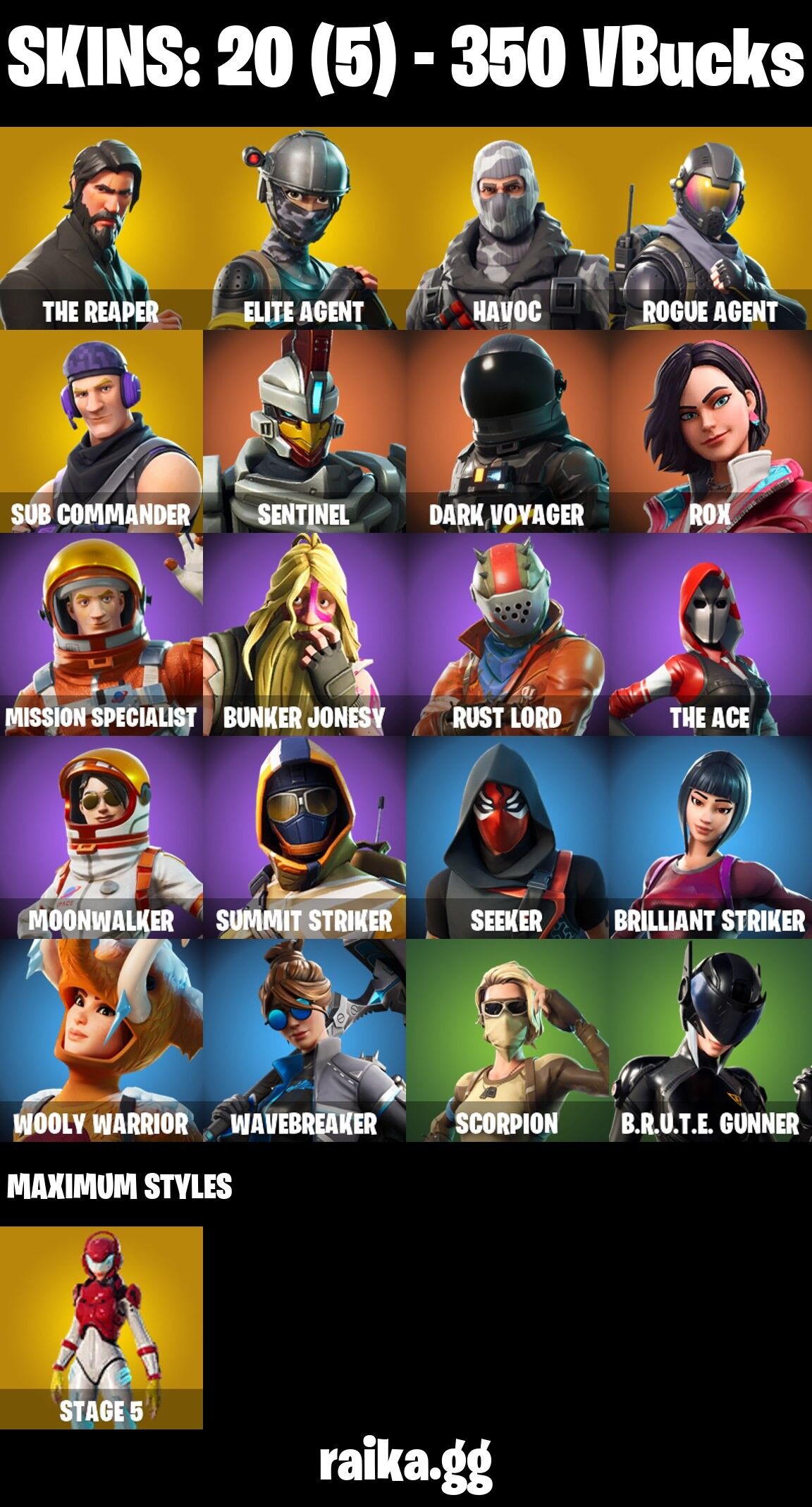 Fortnite Account ( PLAYSTATION / XBOX / PC / NINTENDO / MOBILE ) (The Reaper, Elite Agent, Rust Lord, Dark Voyager) (20 Skins)