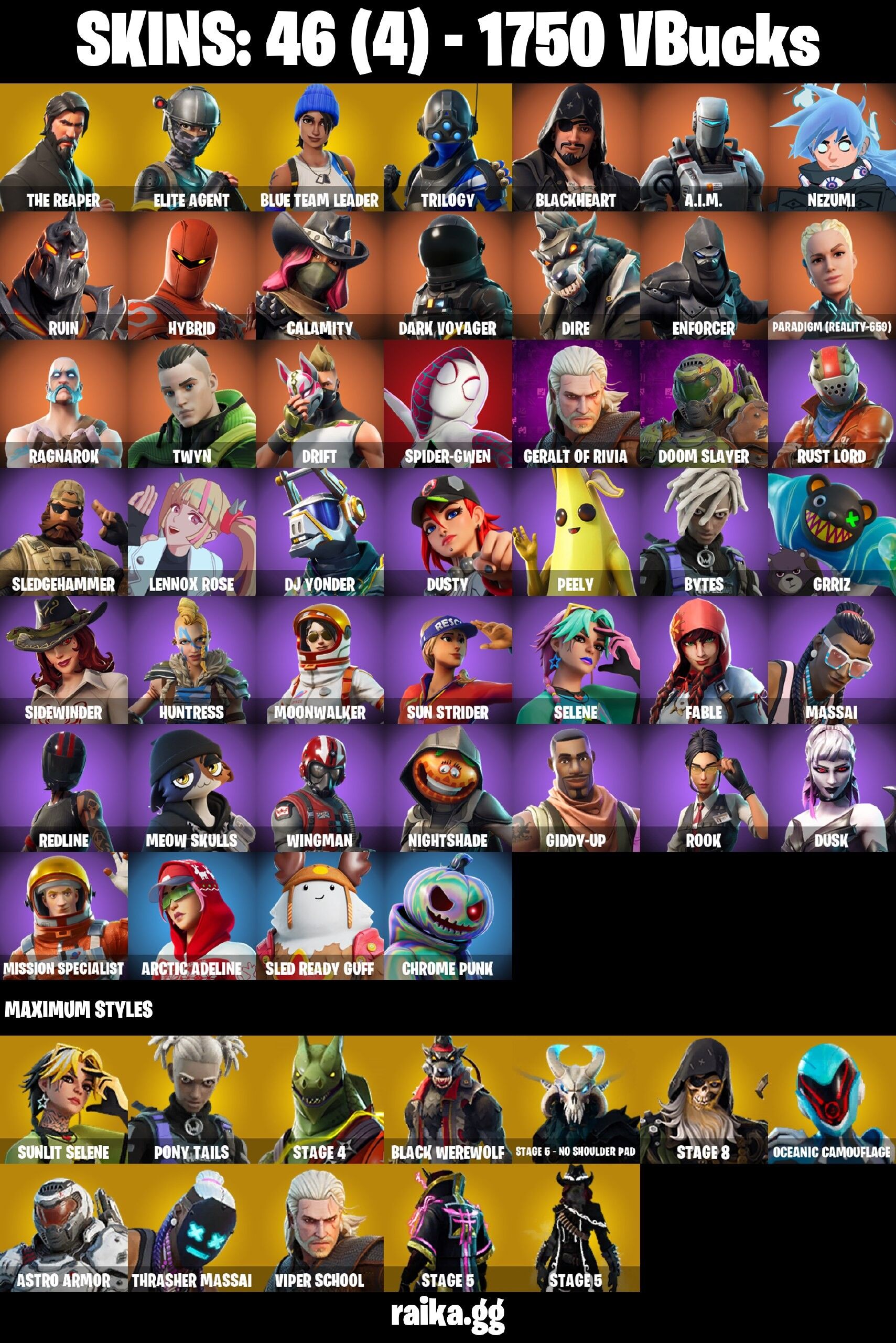 Fortnite Account ( PLAYSTATION / XBOX / PC / NINTENDO / MOBILE ) (The Reaper, Elite Agent, Rust Lord, Dark Voyager) (46 Skins)