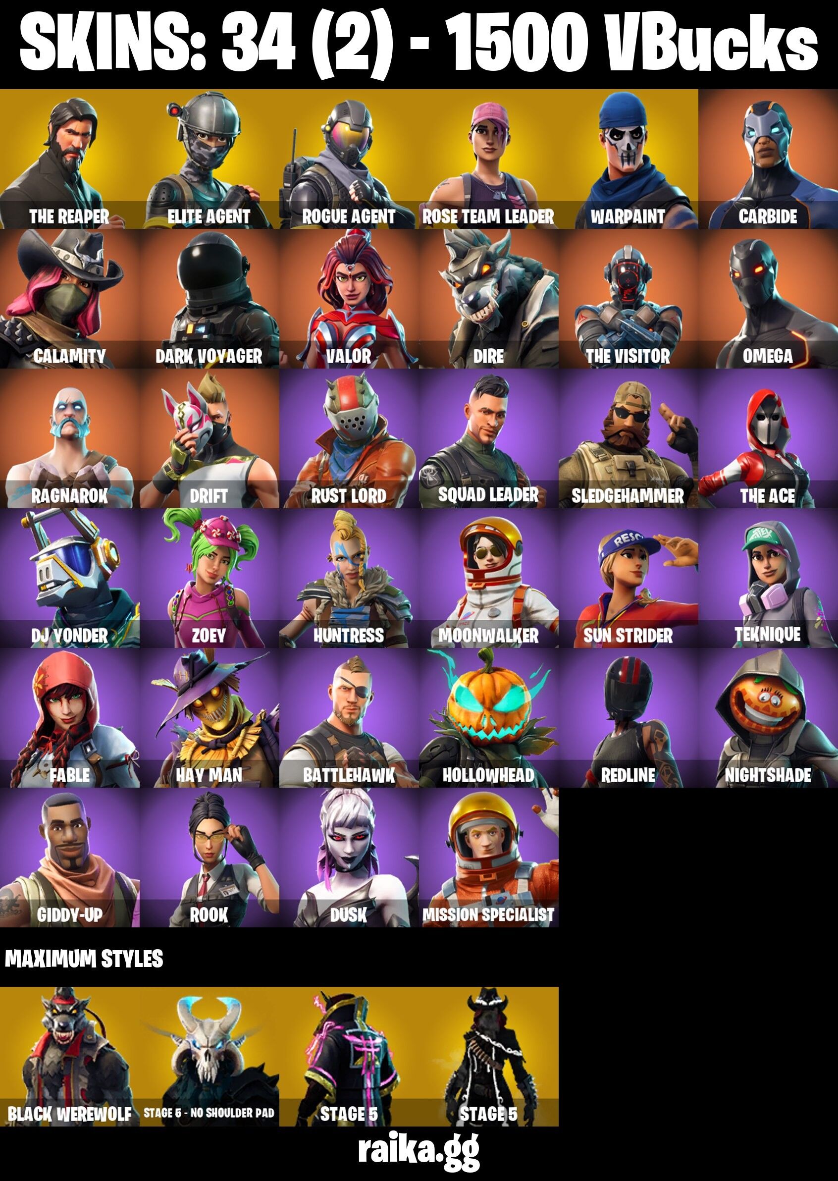 Fortnite Account ( PLAYSTATION / XBOX / PC / NINTENDO / MOBILE ) (TAKE THE L, THE REAPER, OG STW, Warpaint, Rose Team Leader) (34 Skins)
