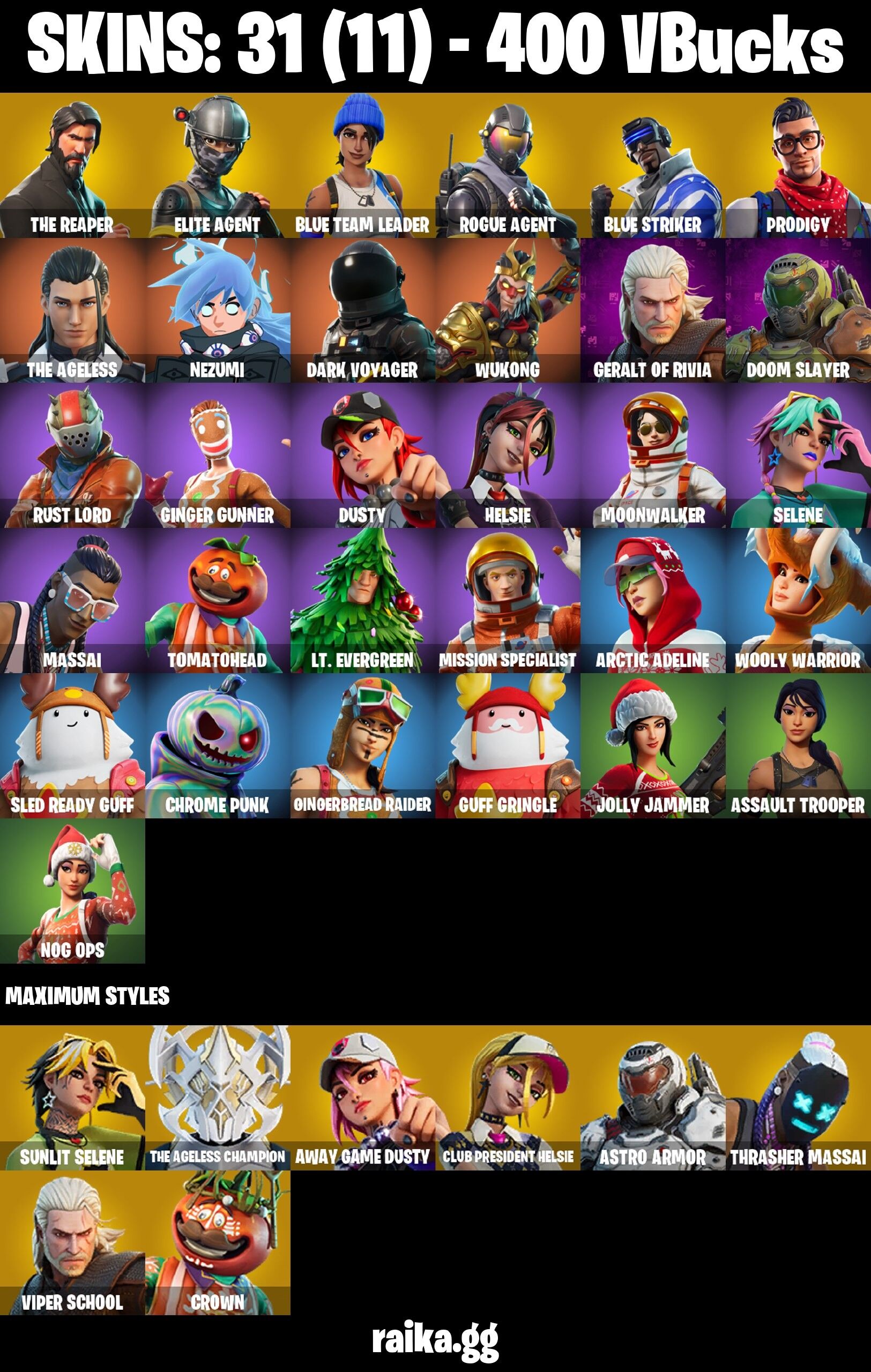 Fortnite Account ( PLAYSTATION / XBOX / PC / NINTENDO / MOBILE ) (TAKE THE L, THE REAPER, Elite Agent, Rust Lord, Dark Voyager) (31 Skins)