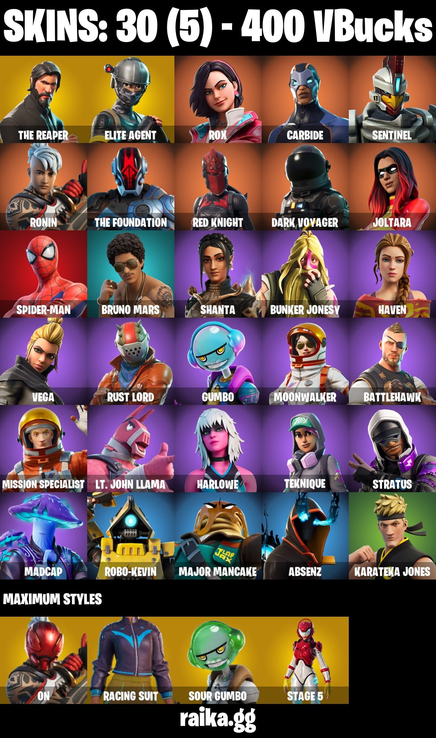 Fortnite Account ( PLAYSTATION / XBOX / PC / NINTENDO / MOBILE ) (The Reaper, Elite Agent, Rust Lord, Dark Voyager, S3 OG) (30 Skins)