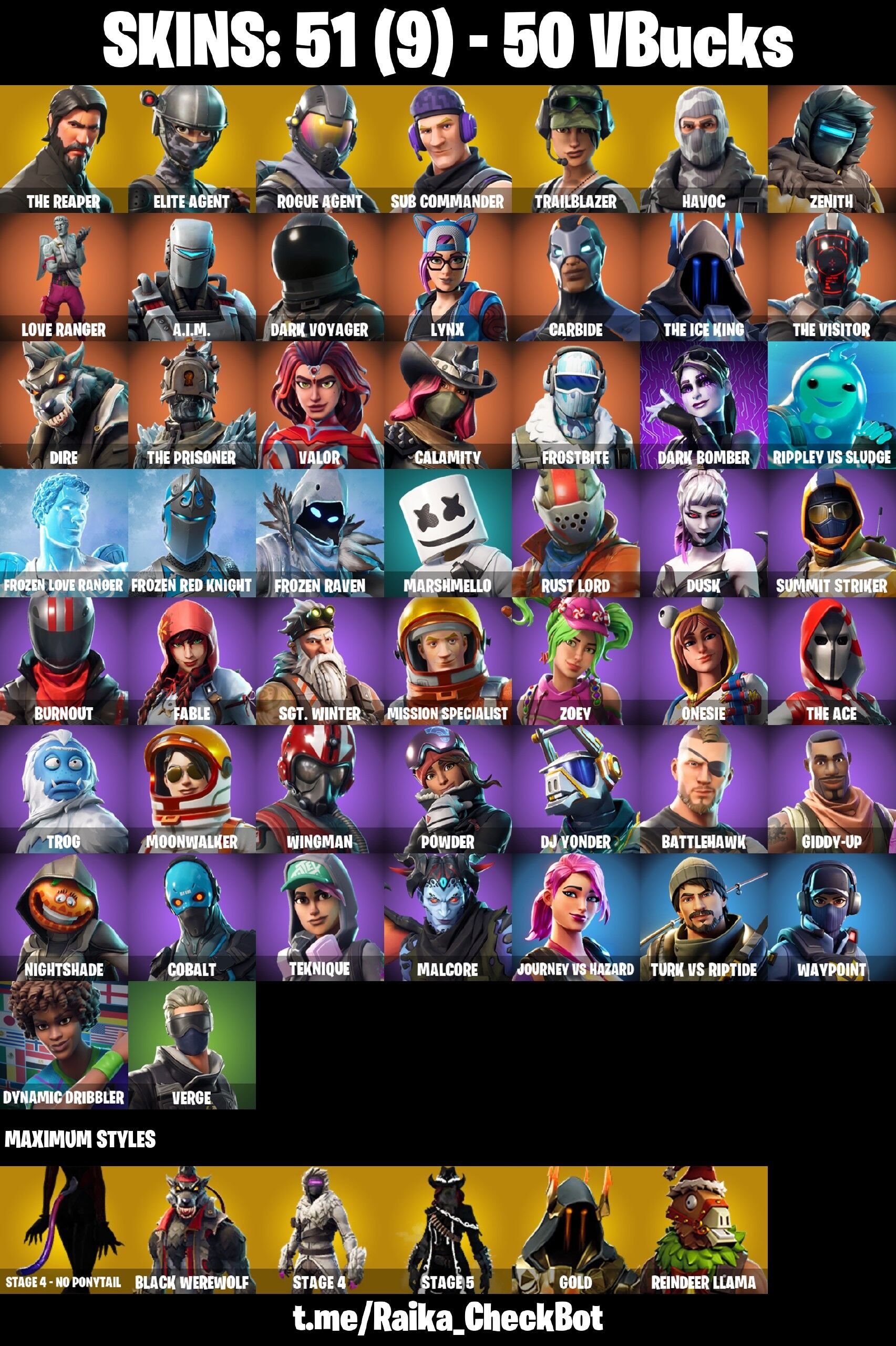 Fortnite Account ( PLAYSTATION / XBOX / PC / NINTENDO / MOBILE ) (The Reaper, Elite Agent, Rogue Agent, Sub Commander, Trailblazer) (51 Skins)