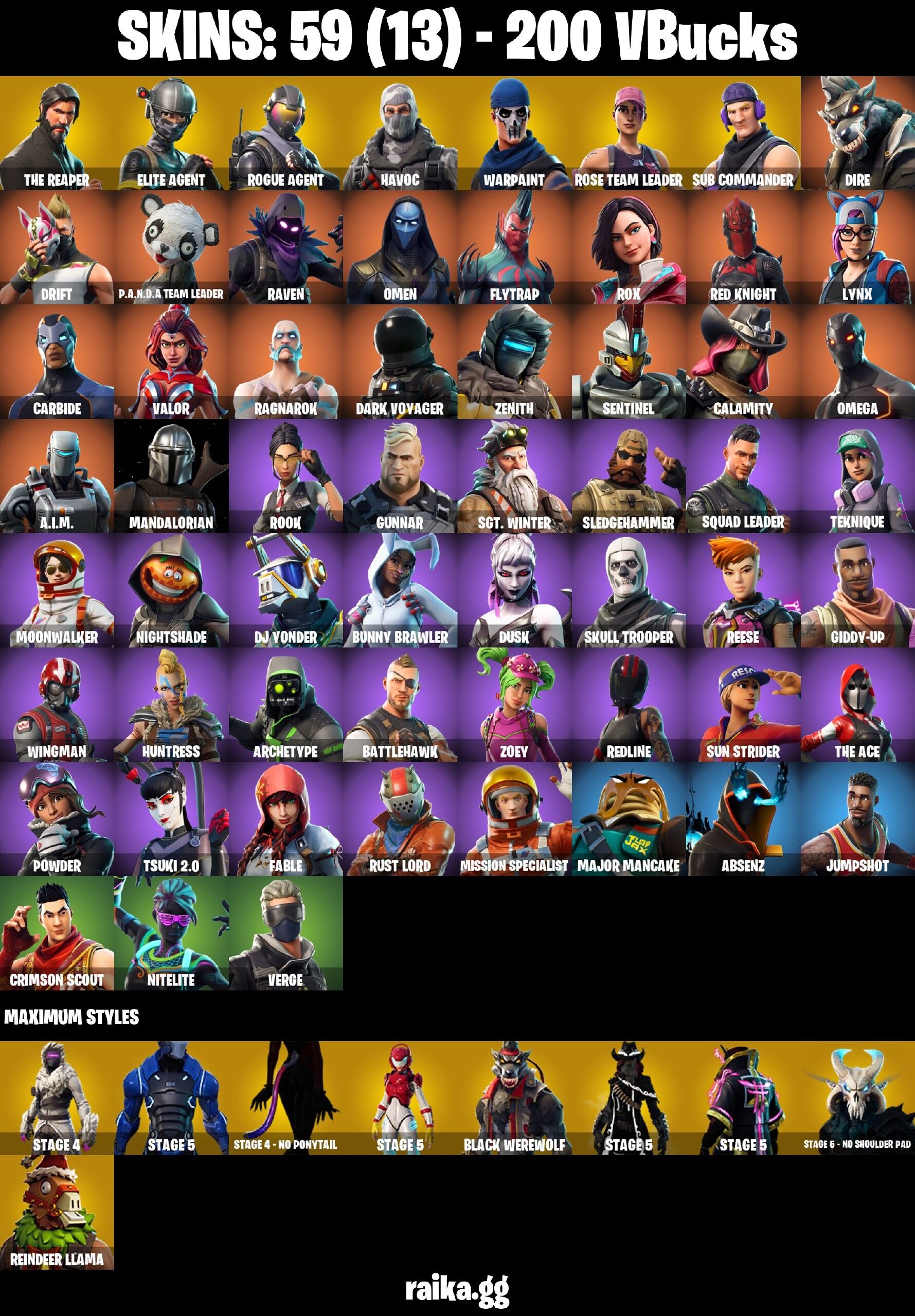 Fortnite Account ( PLAYSTATION / XBOX / PC / NINTENDO / MOBILE ) (The Reaper, Warpaint, Rose Team Leader) (59 Skins)
