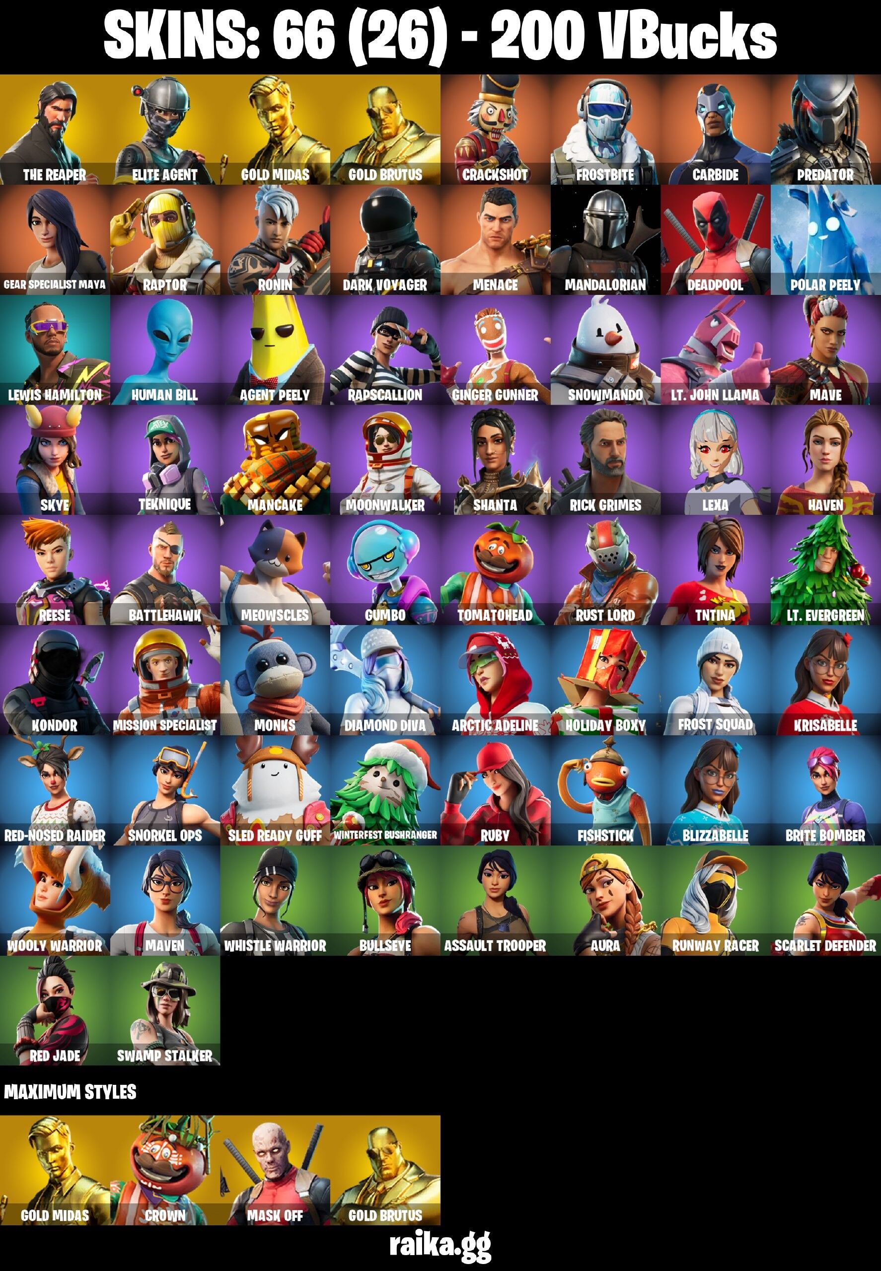 Fortnite Account ( PLAYSTATION / XBOX / PC / NINTENDO / MOBILE ) (TAKE THE L, THE REAPER, Elite Agent, Rust Lord, Dark Voyager) (66 Skins)