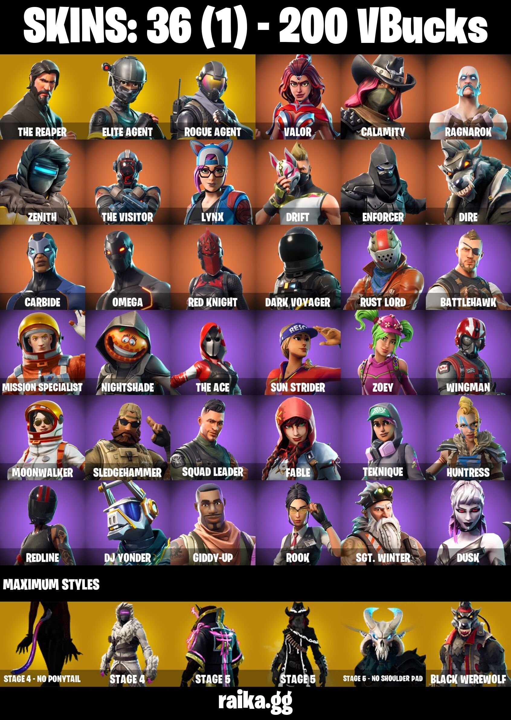 Fortnite Account ( PLAYSTATION / XBOX / PC / NINTENDO / MOBILE ) (The Reaper, Elite Agent, Rust Lord, Dark Voyager) (36 Skins)