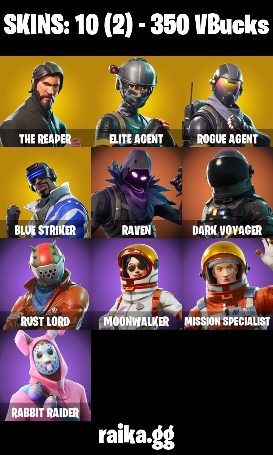 Fortnite Account ( PLAYSTATION / XBOX / PC / NINTENDO / MOBILE ) (The Reaper, Elite Agent, Rust Lord, Dark Voyager, S3 OG) (10 Skins)