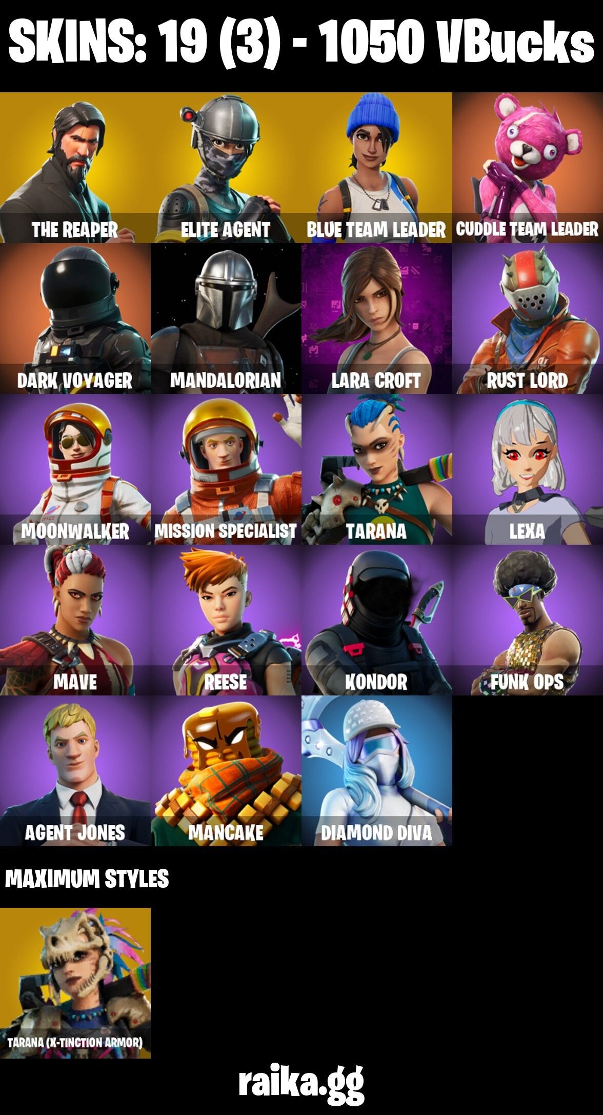 Fortnite Account ( PLAYSTATION / XBOX / PC / NINTENDO / MOBILE ) (The Reaper, Elite Agent, Rust Lord, Dark Voyager) (19 Skins)