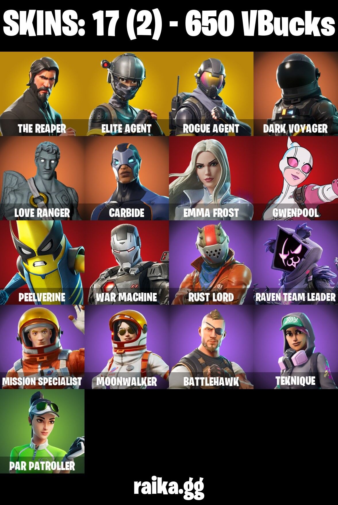 Fortnite Account ( PLAYSTATION / XBOX / PC / NINTENDO / MOBILE ) (The Reaper, Elite Agent, Rust Lord, Dark Voyager) (17 Skins)