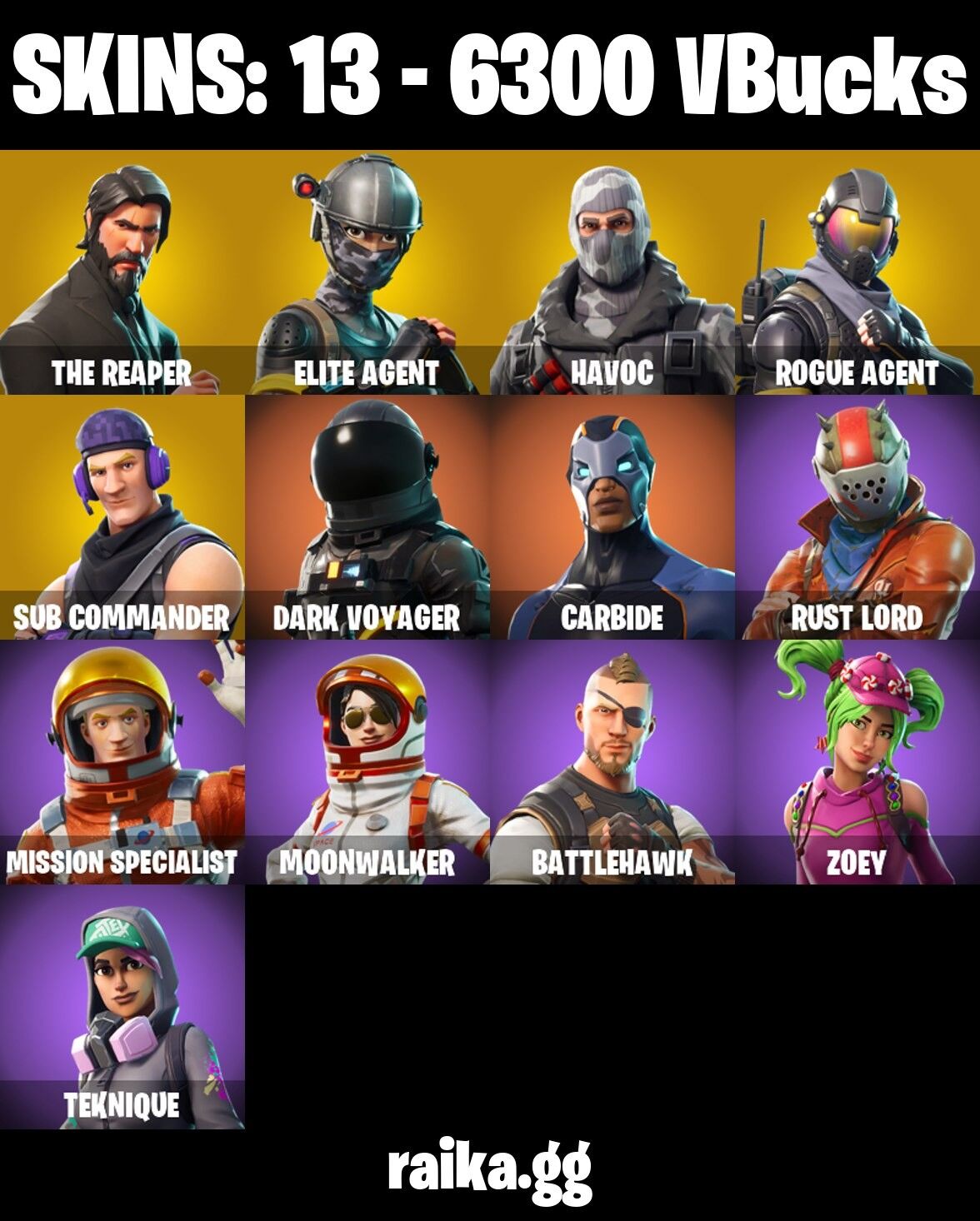 Fortnite Account ( PLAYSTATION / XBOX / PC / NINTENDO / MOBILE ) (The Reaper, Elite Agent, Havoc) (13 Skins)
