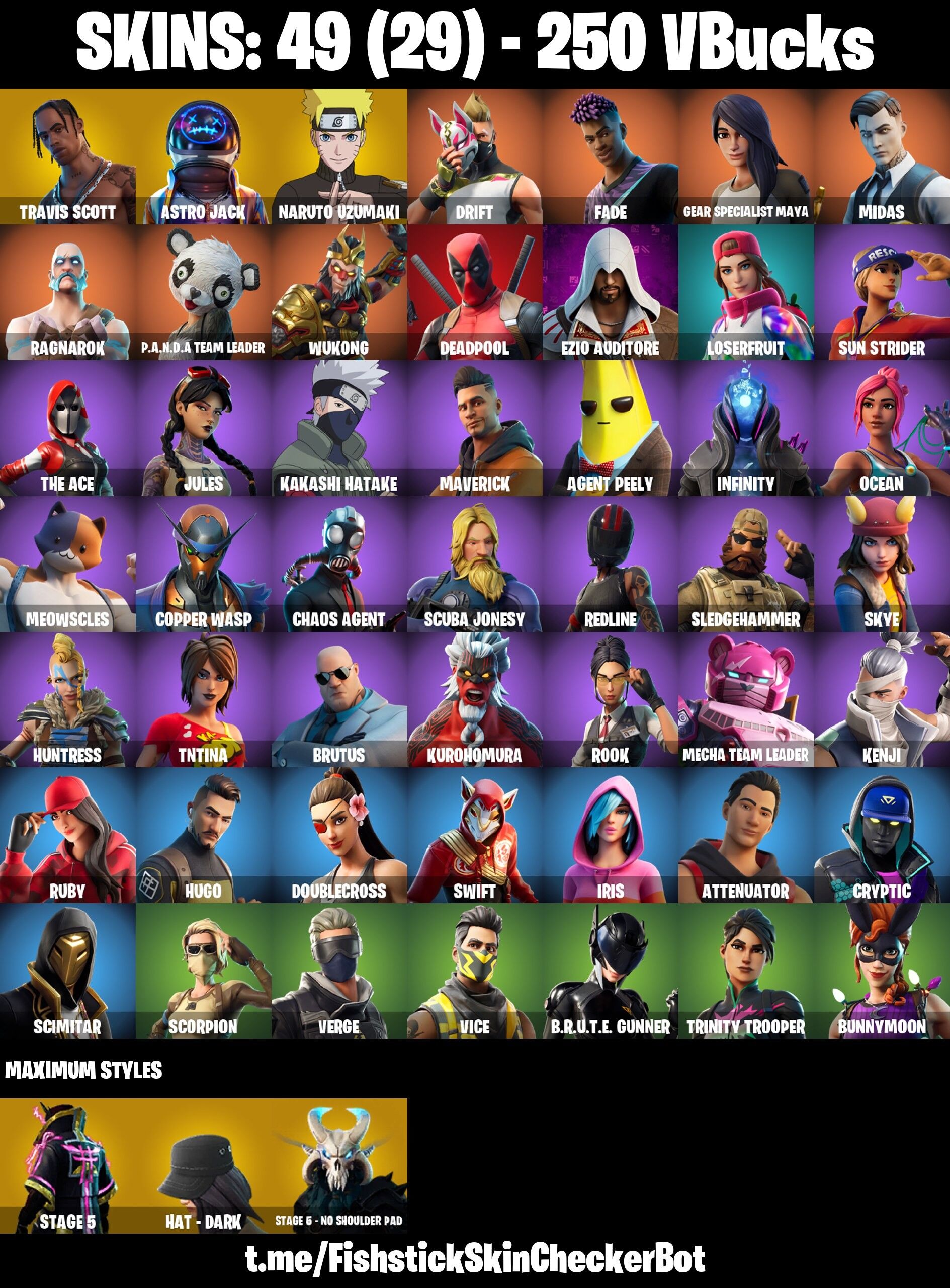 Fortnite Account ( PLAYSTATION / XBOX / PC / NINTENDO / MOBILE ) (Travis Scott, Astro Jack) (49 Skins)