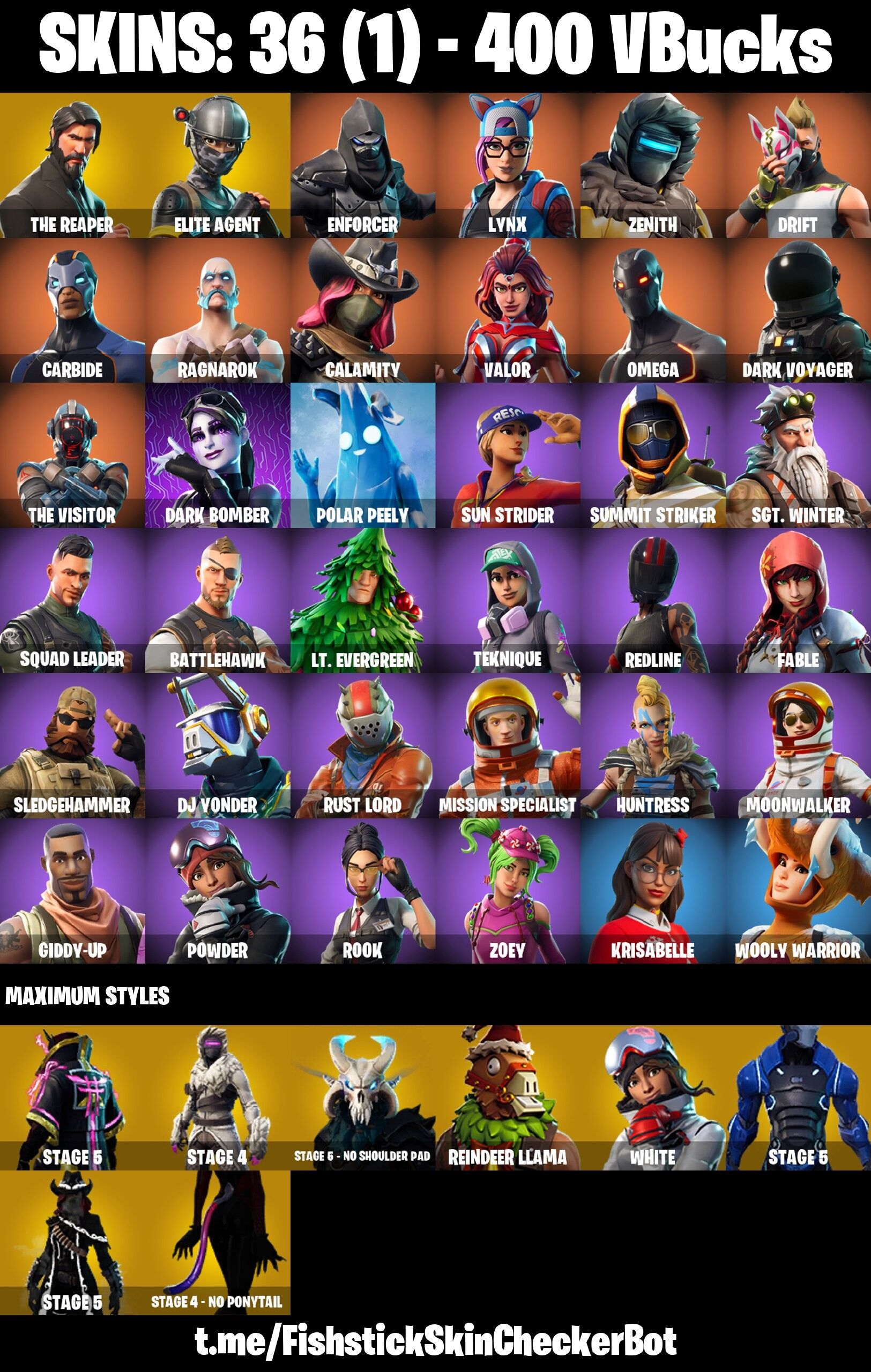 Fortnite Account ( PLAYSTATION / XBOX / PC / NINTENDO / MOBILE ) (The Reaper, Elite Agent, Omega, Dark Voyager) (36 Skins)