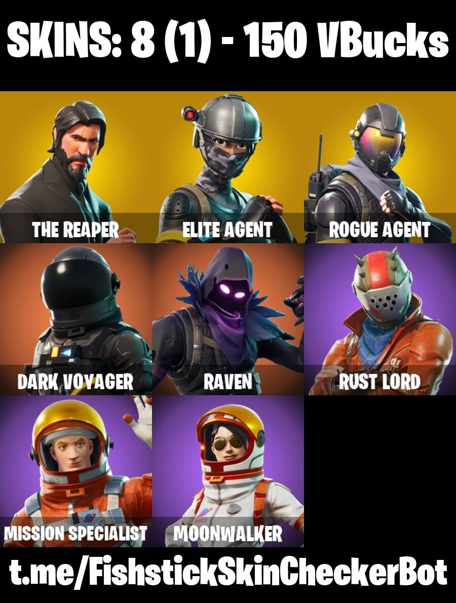 Fortnite Account ( PLAYSTATION / XBOX / PC / NINTENDO / MOBILE ) (The Reaper, Elite Agent, Rust Lord, Dark Voyager) (8 Skins)