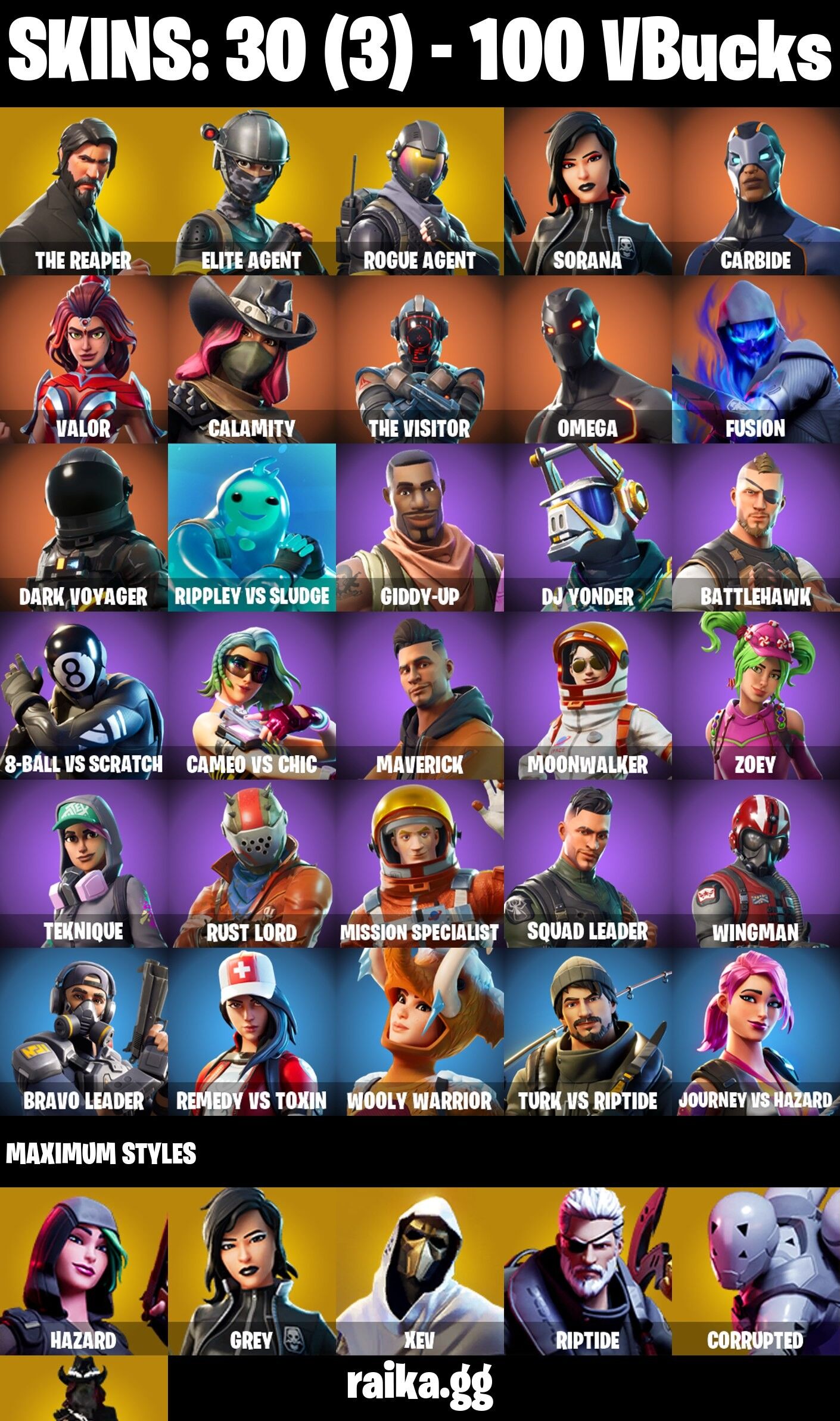 Fortnite Account ( PLAYSTATION / XBOX / PC / NINTENDO / MOBILE ) (The Reaper, Elite Agent, Rogue Agent) (30 Skins)