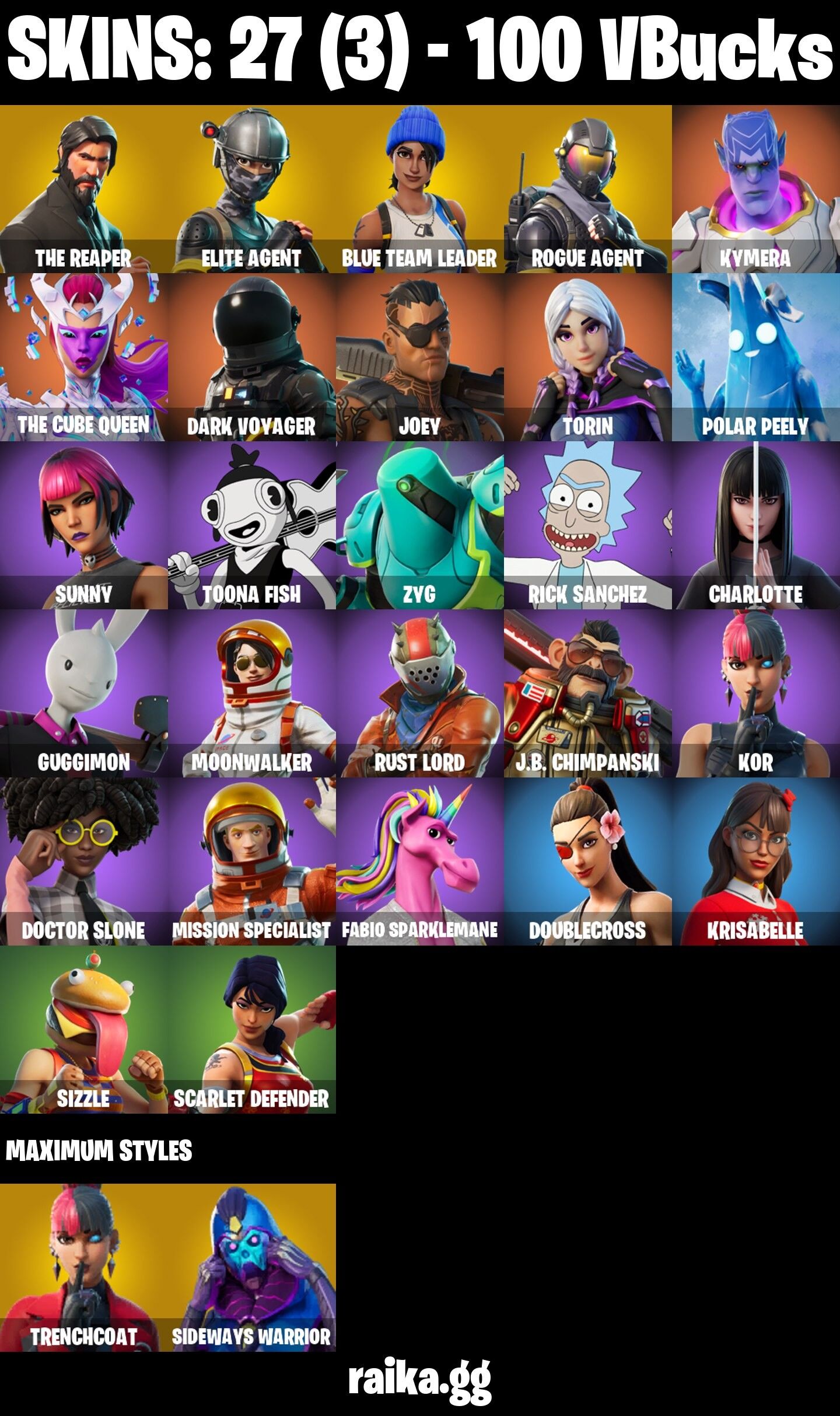 Fortnite Account ( PLAYSTATION / XBOX / PC / NINTENDO / MOBILE ) (The Reaper, Elite Agent, Rust Lord, Dark Voyager) (27 Skins)