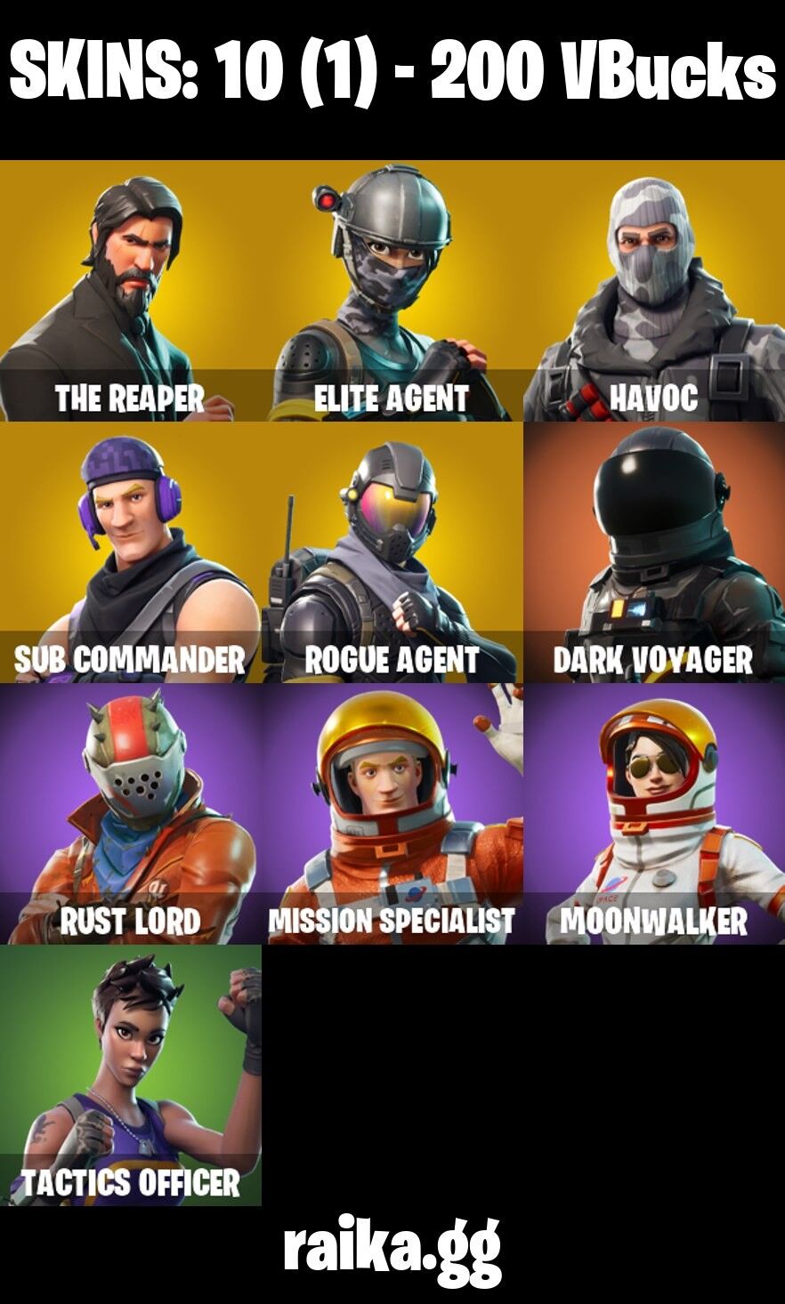 Fortnite Account ( PLAYSTATION / XBOX / PC / NINTENDO / MOBILE ) (The Reaper, Elite Agent, Rust Lord, Dark Voyager) (10 Skins)