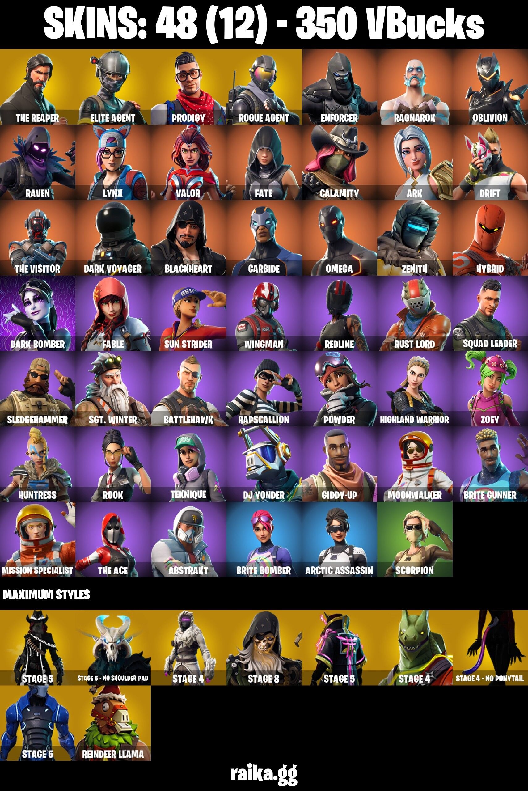 Fortnite Account ( PLAYSTATION / XBOX / PC / NINTENDO / MOBILE ) (The Reaper, Elite Agent, Rust Lord, Dark Voyager) (48 Skins)