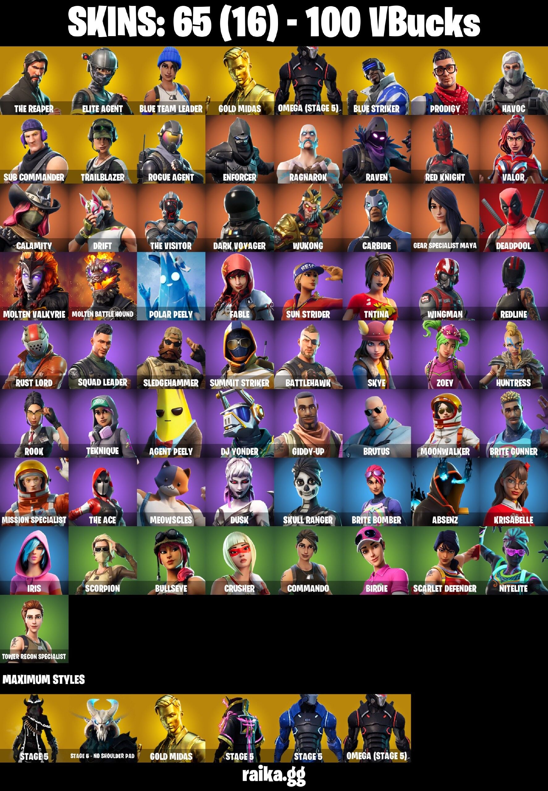 Fortnite Account ( PLAYSTATION / XBOX / PC / NINTENDO / MOBILE ) (The Reaper, Omega Stage 5, Freestylin) (65 Skins)