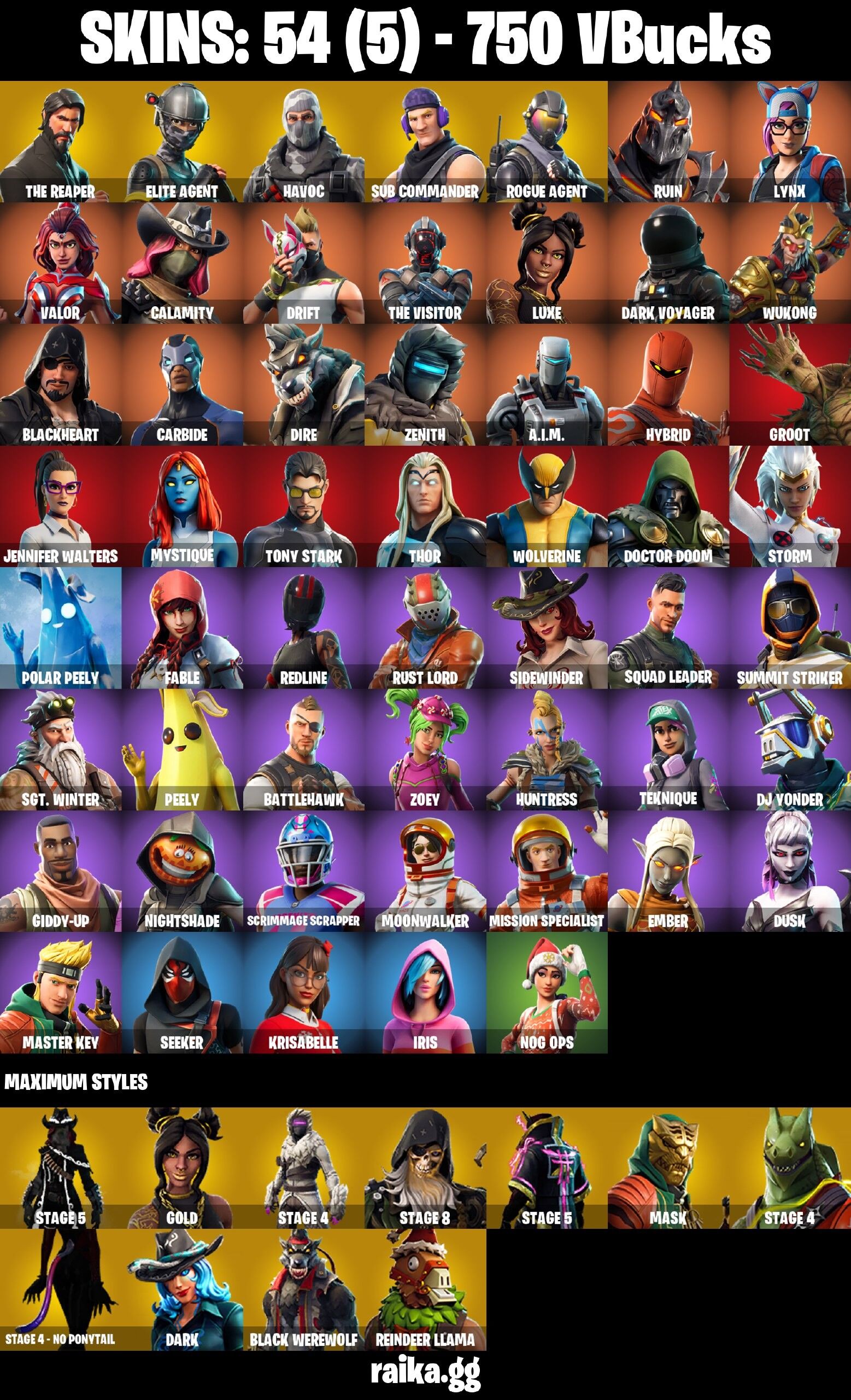 Fortnite Account ( PLAYSTATION / XBOX / PC / NINTENDO / MOBILE ) (The Reaper, Elite Agent, Rust Lord, Dark Voyager) (54 Skins)