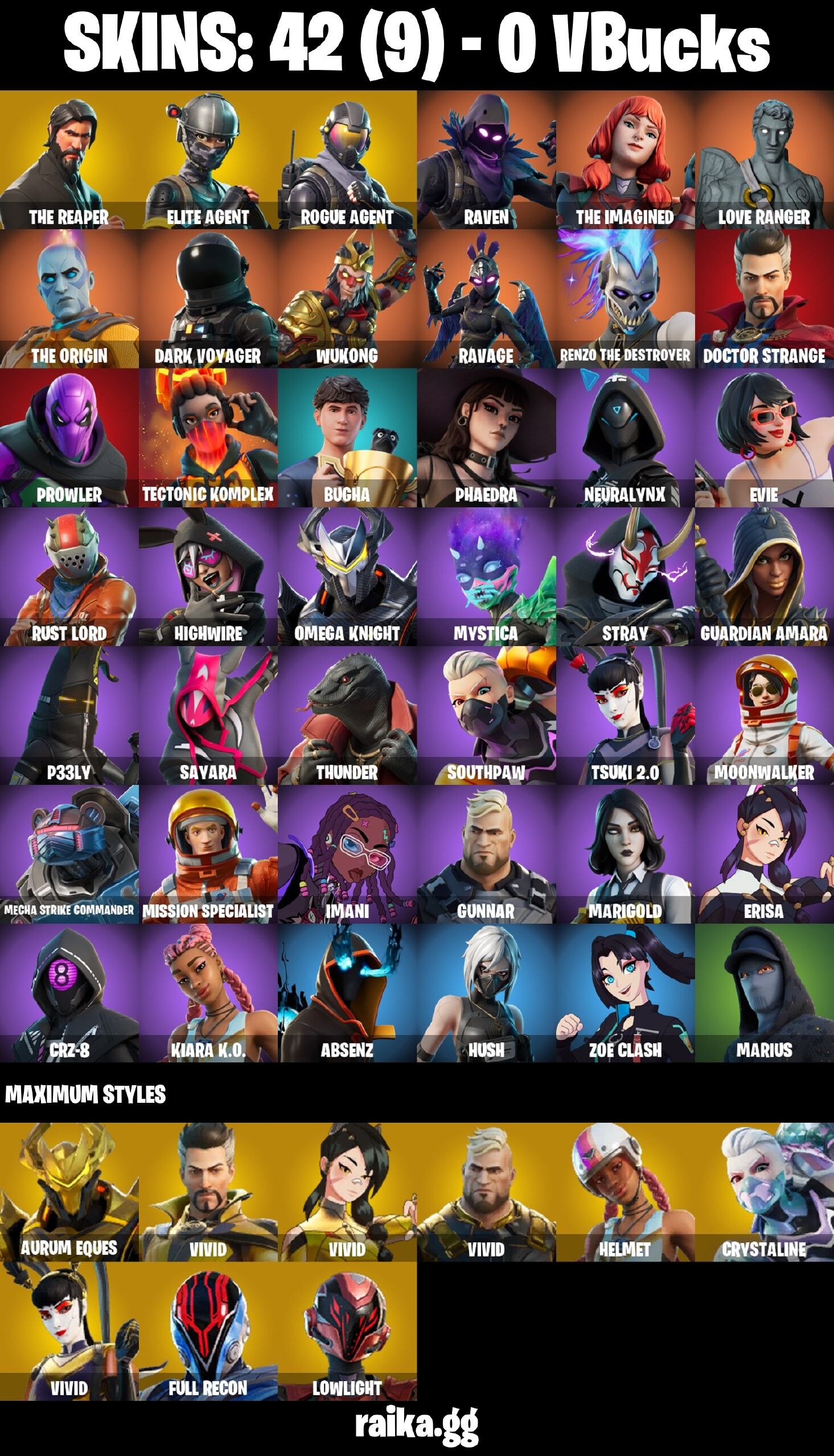 Fortnite Account ( PLAYSTATION / XBOX / PC / NINTENDO / MOBILE ) (The Reaper, Elite Agent, Rust Lord, Dark Voyager) (42 Skins)