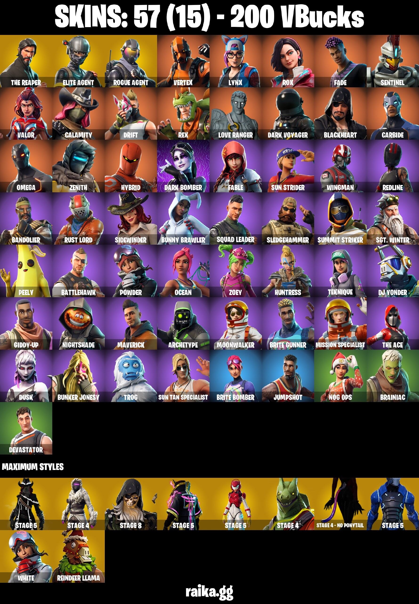 Fortnite Account ( PLAYSTATION / XBOX / PC / NINTENDO / MOBILE ) (The Reaper, Elite Agent, Rust Lord, Dark Voyager) (57 Skins)