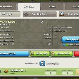 Clan Level- 23✔️Name [ VVAR GODS  ] ✔️League- [
Crystal -3 ]✔️Capital-6✔️War Log Win [ 579 ] Losses [357]✔️Best Clan✔️Very Fast Delivery 1
