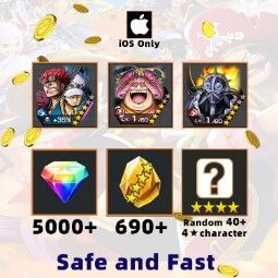 ⚡iOS Only⚡[4★ Kid&Law Lv1 Ex+Big Mom+King][5000+ Gems][690+ GF][40+ 4★character][Account Player Rank1][Automatic Delivery] 0