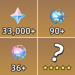 EU，AR45，33000+Primogems 36Intertwined Fate 90Acquaint Fate，Email or mobile is not link，Wishes Reroll Account，male 0