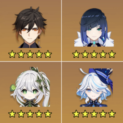 NA，AR10，Zhongli + Yelan + Furina + Nahida + 1 five-star at random，5×five-star，Email or Mobile is not link，Starter Account 0