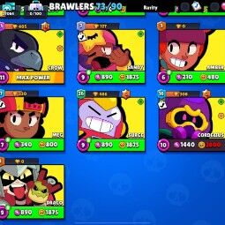 73 Brawlers | 27064 Trophies |4 Maxed | 8 Legendry and 19 Mythic brawlers | Corsair Colt | Capitan Carl | Red Pitcher Fang | 2